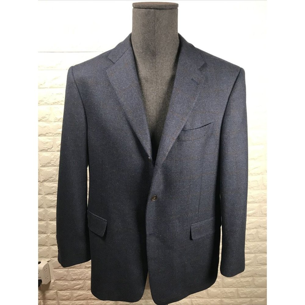 Burberry Mens Sz 44 R Navy 3/2 Roll Windowpane Plaid Sport Coat Jacket Blazer